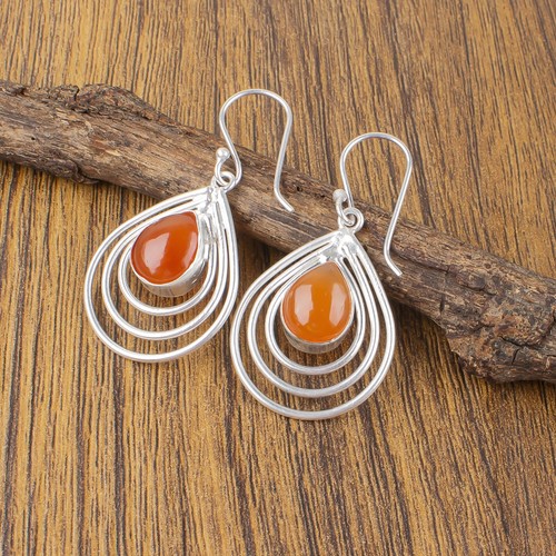 Mothers day Sale Carnelian 925 Sterling Silver Sister Bezel Set Earrings Jewelry