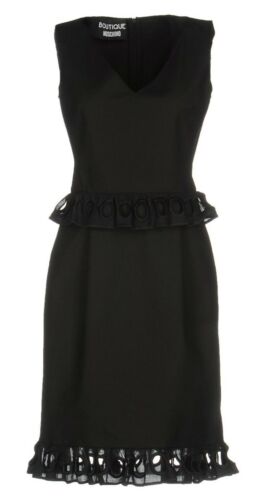Abito BOUTIQUE MOSCHINO nero peplo cerchio occhielli pizzo USA taglia 6 IT 40 $530