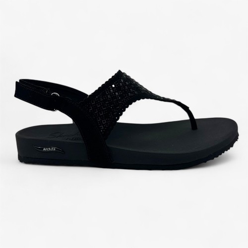Skechers Arch Fit Meditation Pixie Black Womens Sandal Thong