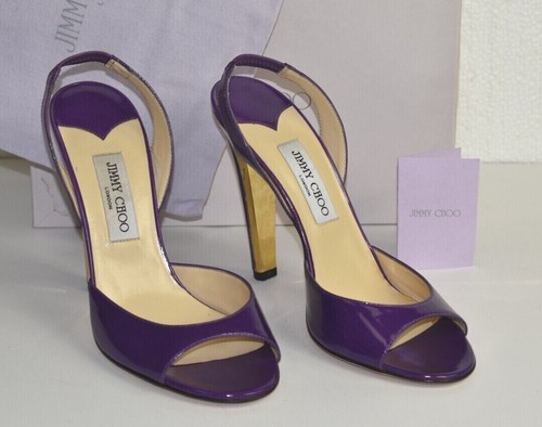 NEW Jimmy Choo KENNEDY Patent Leather Slingback Shoes Sandals Purple Open Toe 41