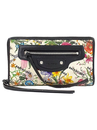 Gucci x BALENCIAGA The Hacker Neo Classic Floral Zip Around Wallet 681710 Auth