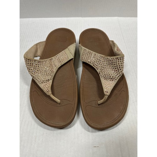 Fitflop Rokkit Thong Sandals Nude  Rose G Crystal 301 137 Toe Post Bling Sz 7