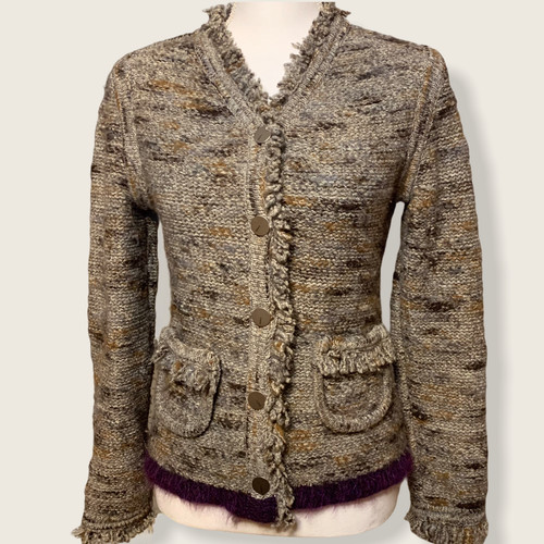% AUTENTICO ⭐️ CHANEL Boutique Cardigan in maglia con dettaglio frange
