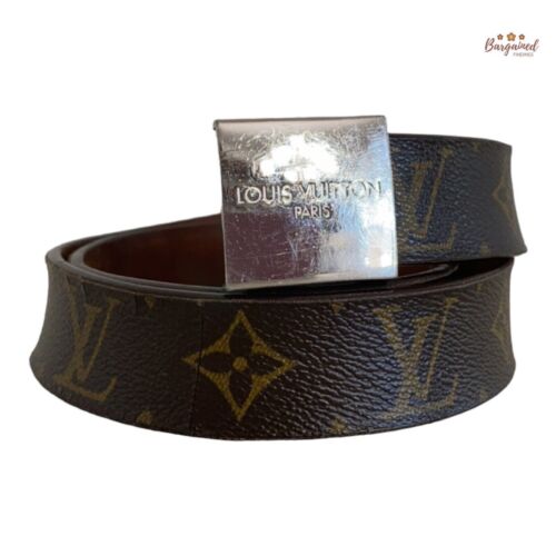 LOUIS VUITTON（LV） Autentica Cintura Fibbia Argento Louis Vuitton Marrone Monogramma Tela 90 36