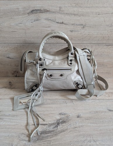 Borsa a tracolla Balenciaga Paris City in pelle piccola beige vintage