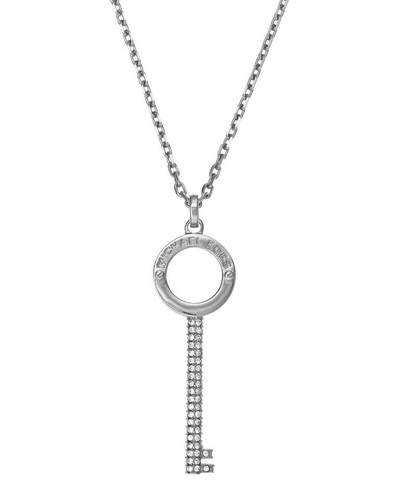 Collana con ciondolo chiave MICHAEL KORS MK tono argento pavè cristallo NUOVA