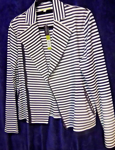 VERSACE Blazer GIANNI BINI a righe nero bianco con cerniera davanti taglia large