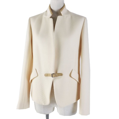 HERMES Wool Cashmere Bascule Jacket with Leather Belt Ivory Beige Size 36