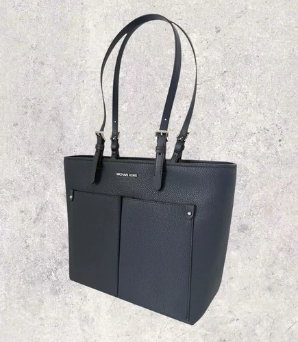 Borsa Michael Kors shopper borsa a tracolla jet set viaggio blu navy argento nuova