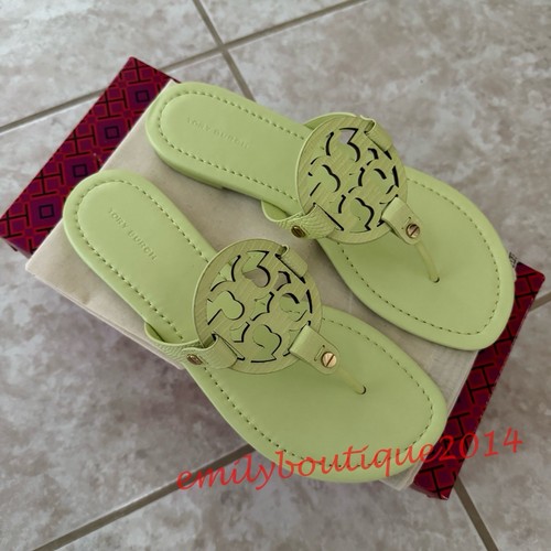 Sandali nuovi con scatola Tory Burch Miller taglia 8 in pelle goffrata foglia di lime vendita al dettaglio $ 198