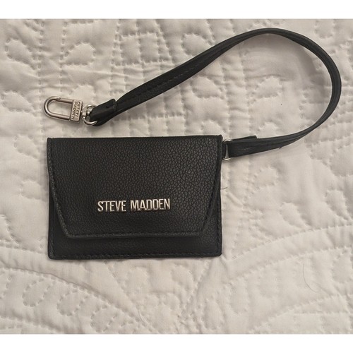 Steve Madden Black & Silver Clip Wristlet  NWOT  Clear ID Hold Snap Closure
