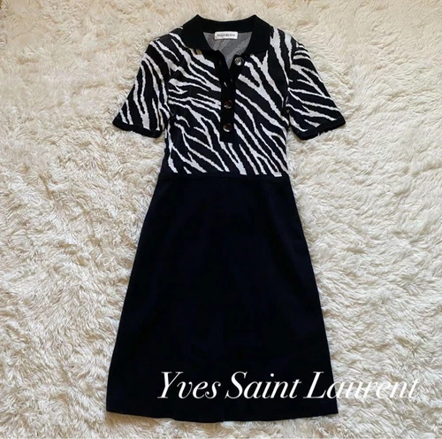 SAINT LAURENT (YSL) Bellissimo abito in maglia motivo zebrato Yves Saint Laurent   nero bianco   taglia M   W