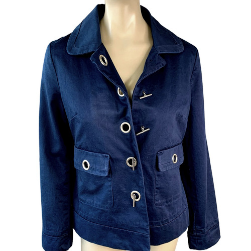 Merona Utility Short Pea Coat Lightweight Jacket Lined Toggle Ring Size M Navy