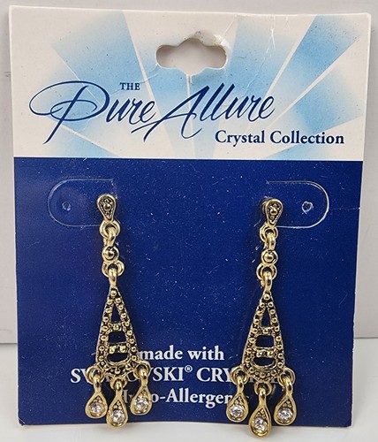 Pure Allure Crystal Collection Vintage Earrings Brass G Tone Swarovski
