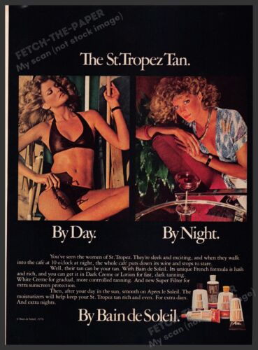 St. Tropez 1970s Magazine Print Ad 1977 Bain de Soleil Tan Day Night
