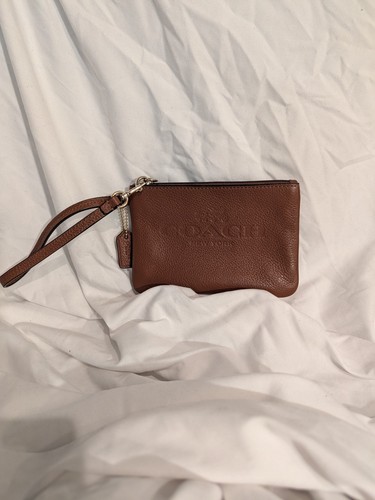 Coach Pebble Leather Small Wristlet F52717 in Saddle Brown