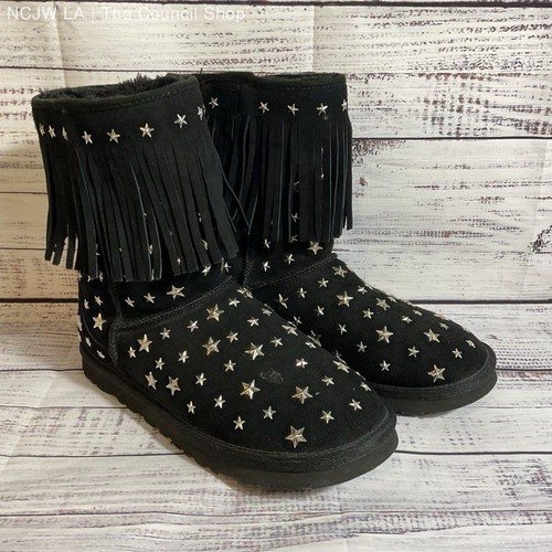 UGGS X JIMMY CHOO Women's Black Star Studded & Fringe Boots  SZ 7