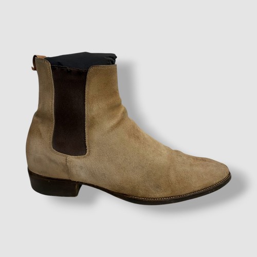 Saint Laurent Men's Beige Wyatt Chelsea Leather Boots Shoe Size 42