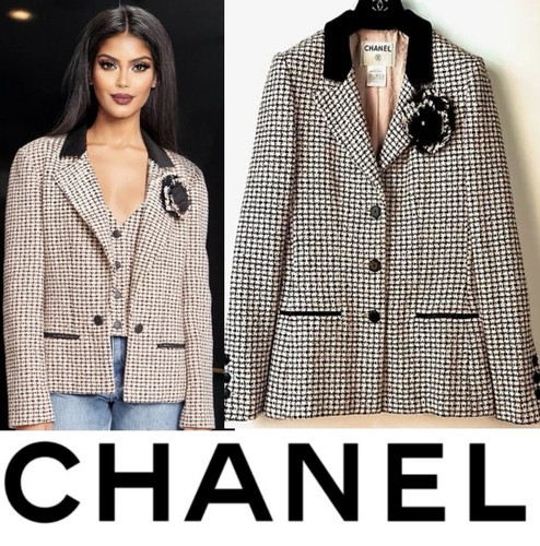 Giacca Chanel 2002 Vintage Tweed Rosa 34 36 38 2 4 6 Cappotto Top Camelia Spilla M S