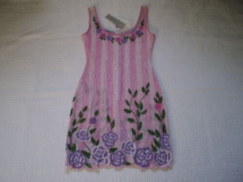 NWT MADE IN ITALY PALACE PINK MULTI SHEER BEADED FLORAL SLEEVELESS MINI DRESS M