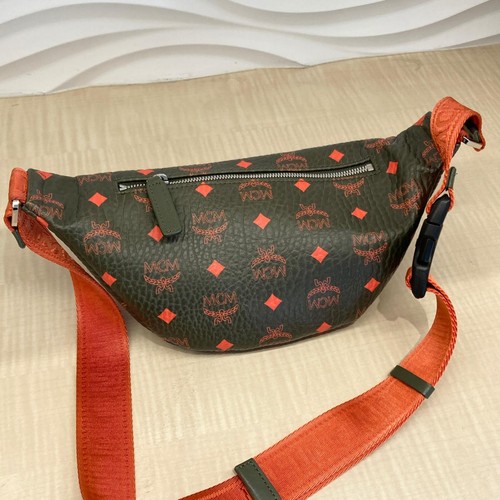 MCM Waist Bag Fursten Small Belt Bag Body Bag Khaki Orange PVC Fabric Unisex