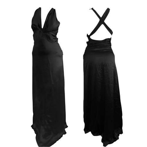 Maxi abito Christian Dior By John Galliano in seta nera senza schienale