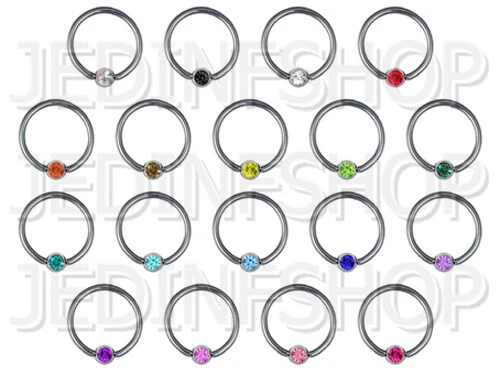 BCR Hoop Ball Closure Ring CBR   1.6mm (14g)   18mm   Rotatable Gem   18 Colours