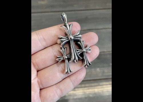 CHROME HEARTS ciondolo tripla croce stile cuori cromati con catena di carta