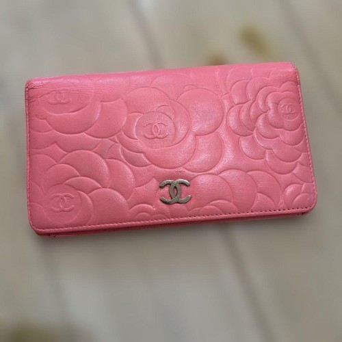 Auth Chanel Pink Floral Camellia Bif Wallet