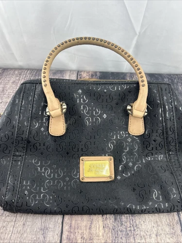 VTG Guess Los Angeles 1981 PVC Studded Handle Handbag Shoulder Satchel Bag Charm