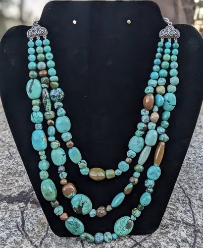 Vintage China BJ 925 Stamped Sterling Silver Turquoise Necklace And Bracelet Set