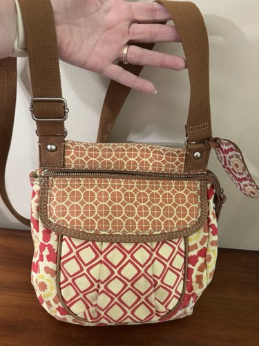 Vintage Fossil Canvas Crossbody Shoulder Hobo Bag Purse Organizer Orange Cream