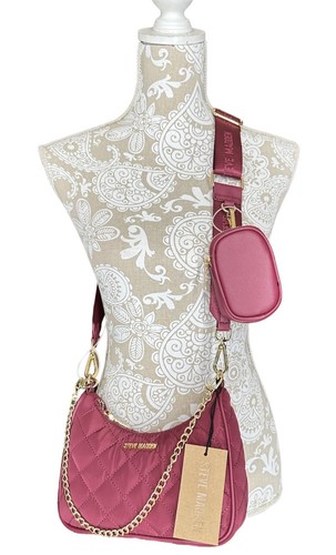 Steve Madden Cranberry Nylon Quilted Crossbody Bag Purse With G NEW