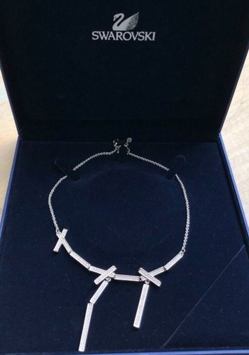 Swarovski Geometric Drop Dangle Rhodium Plated Necklace #834989
