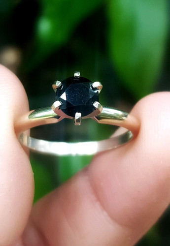 Genuine Black Moissanite Solitaire Solid 14K White Gold Ring Diamond Alternative