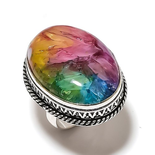 Rainbow Solar Quartz Gemstone 925 Sterling Silver Jewelry Ring Size 7.5 B891