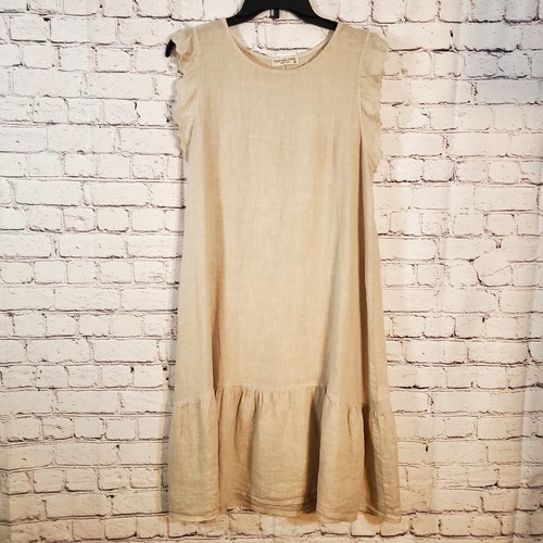 ESSENTIALS Terzo Millennio Beige Italian Linen Shift Dress Beachy Boho Size M