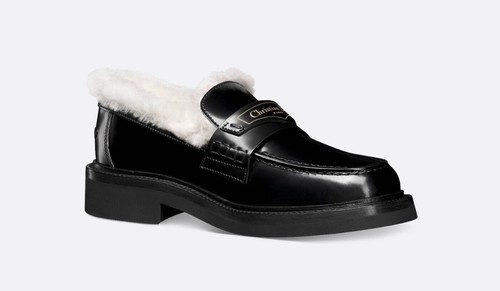 DIOR X JORDAN CHRISTIAN DIOR BOY LOAFER Black Calfskin Shearling Lining Sz 38.5 Reg $1050
