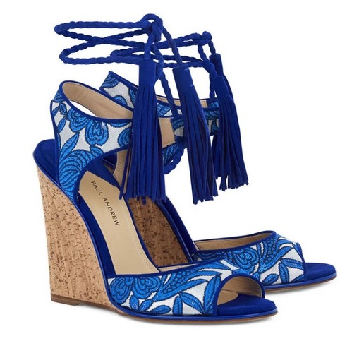 NWT Paul Andrew Blue Jacquard Tianjin Suede Wedge Sandals 36 $795
