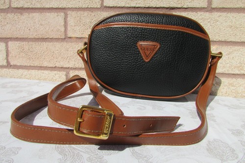 Vintage Guess Black & Brown Trim Camera Crossbody Bag Shoulder Purse