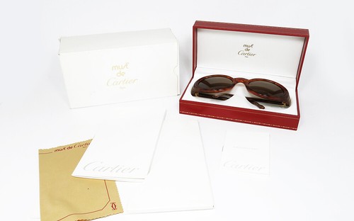 NOS VINTAGE SUNGLASSES CARTIER T8200108 OVAL JASPE TORTOISE G PLATINE DIABOLO