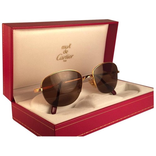 CARTIER GLASSES VINTAGE CARTIER MONTAIGNE 53MM HALF FRAME G BROWN LENSES FRANCE SUNGLASSES