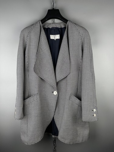 Blazer vintage Valentino Miss V lusso lana a scacchi con bottoni taglia L