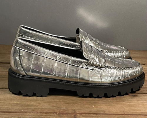 BASH G.H. Bass Weejuns Women's Whitney Super Lug Loafer Size 9.5 Silver Metallic