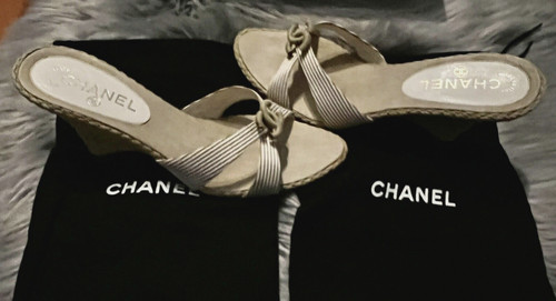 Sandali mules con zeppa tacco espadrillas in juta originali CHANEL CC punta aperta 39 9