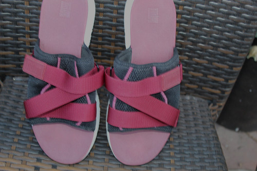 FITFLOP ALYSSA MARRON BLACK LOW WEGE FABRIC SANDALS SZ 9 MADE IN INDONESIA MINT