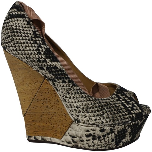 Sandali Lanvin con cinturino a nastro zeppa in legno punta aperta in pelle stampa phyton con misura