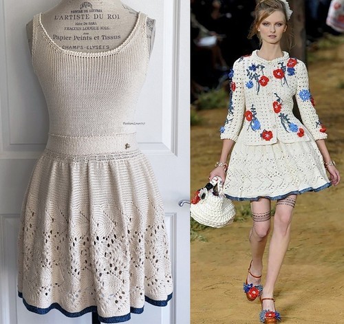 MINI ABITO ALL'UNCINETTO CHANEL 10P BEIGE CHIARO CC LOGO COUNTRY LAVORATO A MAGLIA 38