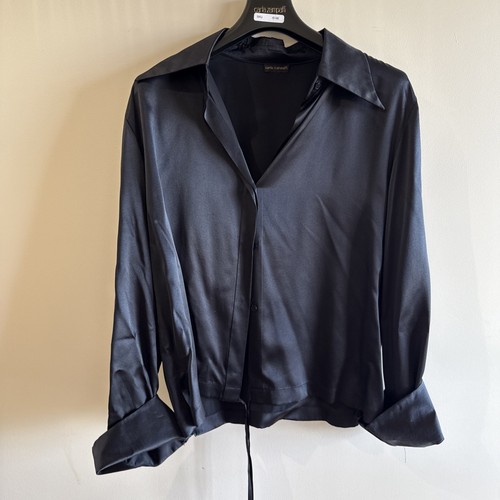 Vintage Carla Zampatti Black Silk Button Tie Front Shirt Formal Blo Size 16