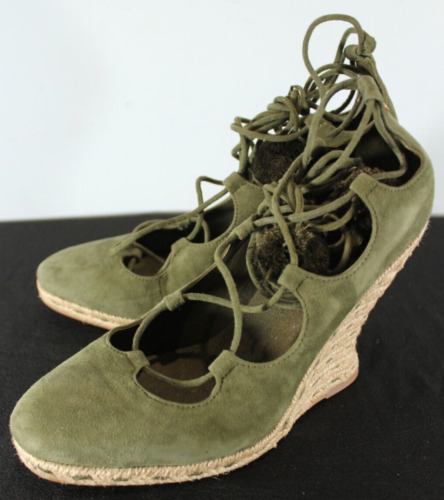 Sandali espadrillas Tory Burch Pom Pom Heather zeppa stringati verde oliva taglia 9